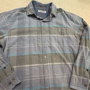 Tommy Bahama Gray and Blue Casual Button Down Shirt Coastline Corduroy | LARGE